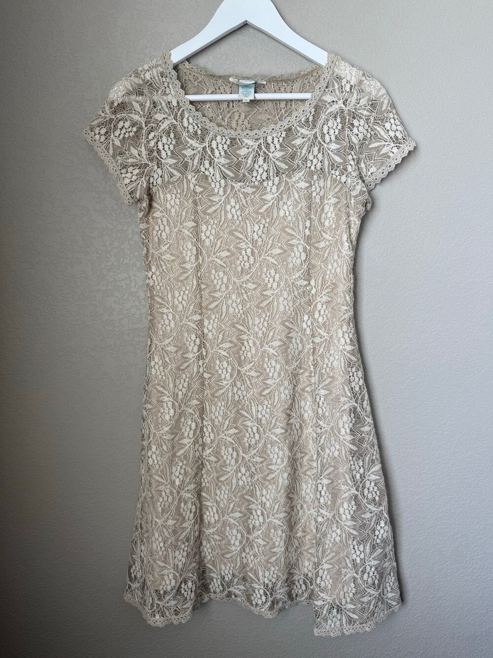 Sundance Lace Dress Size XS Cream Cottagecore Prairie Whimsy Cap Sleeve Cotton